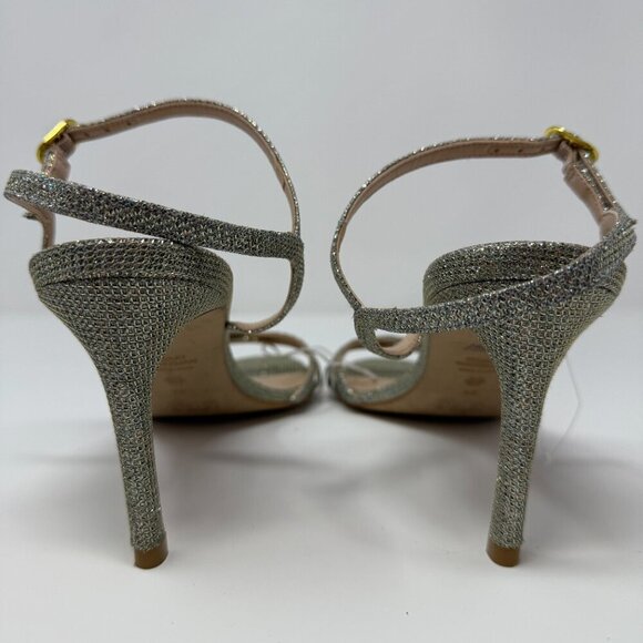 Stuart Weitzman Starla Sparkle Stiletto Heels Womens 10 Silver Gold Strappy NWOB - Picture 8 of 14